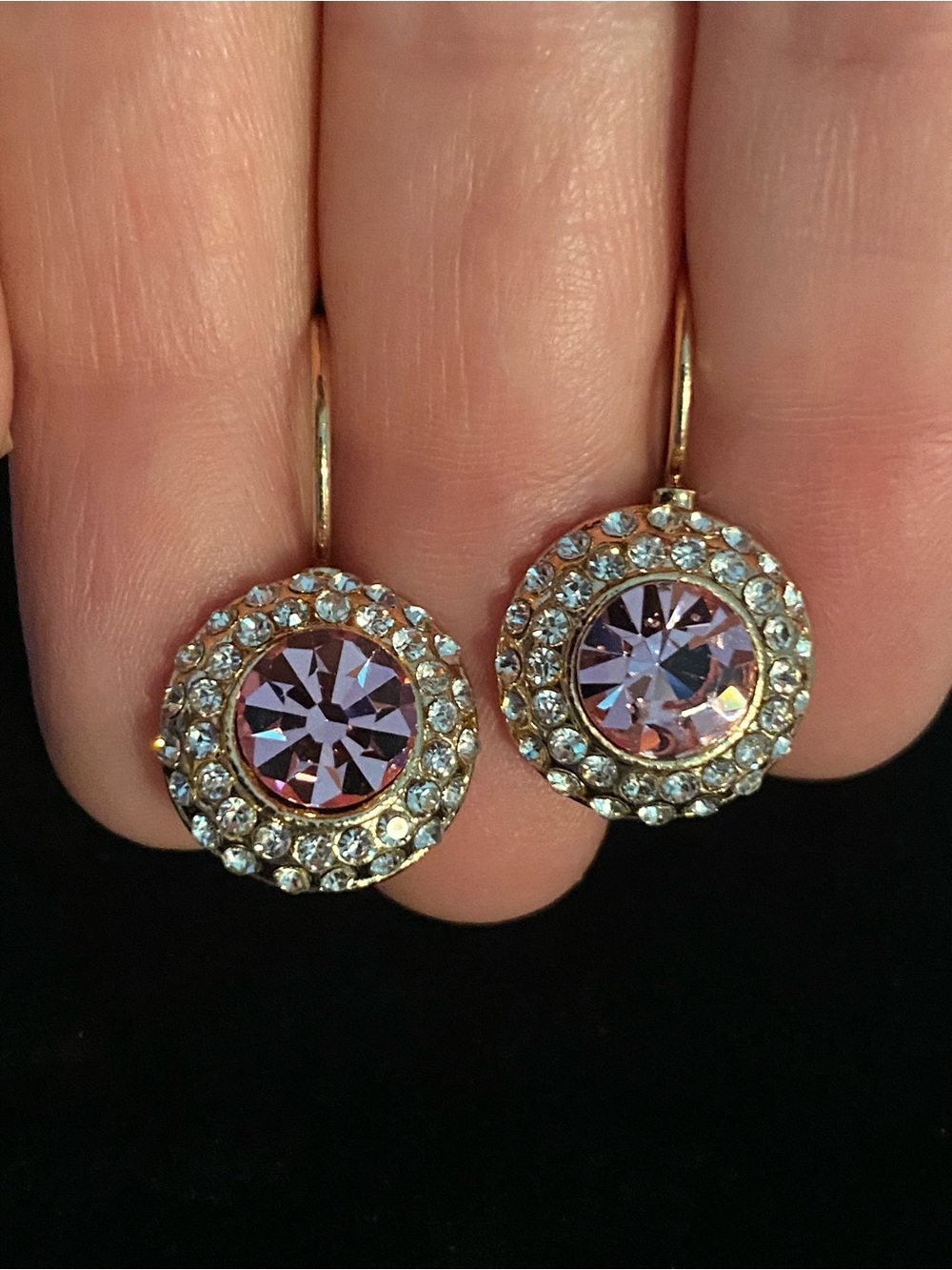 NWT Swarovski Gold & Pink Crystal Halo Drop Earrings